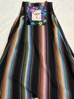 Lucky & Blessed Western Southwestern Steer Skull Striped Fringe Vest M